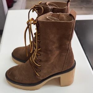 Free People Brown Suede Lace-Up Ankle Boots Size 37